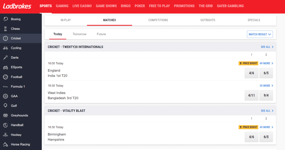 Ladbrokes Cricket betting